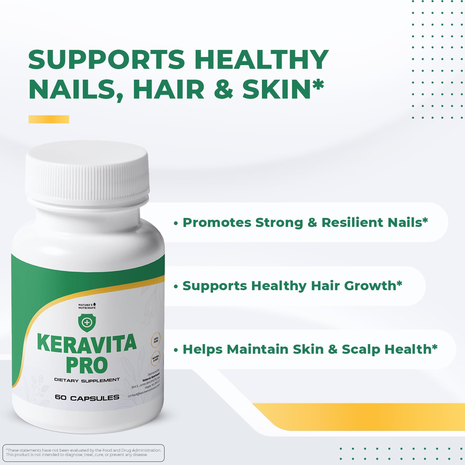 Keravita Pro - Natural Supplement with Vitamins C, Vitamin E, Green Tea, Turmeric & Mushroom for Hair & Nail | Non-GMO, Stimulant-Free | Made in the USA, GMP-Certified | 60 Capsules - 1 Month Supply Nature’s NutriWaveBuy Supplements Australia
