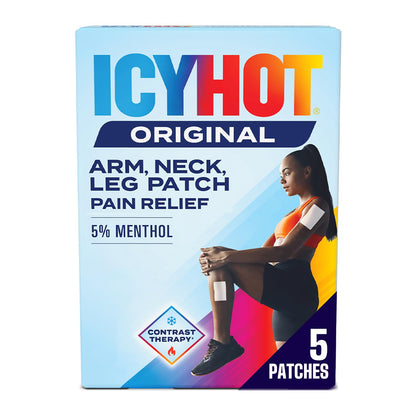Icy Hot Original Pain Relief Patch, Medium Size Fabric Patches for Arm, Neck and Leg with Menthol 5%, Ice and Heat Contrast Therapy for Backaches, Joints, Muscle Strains and Arthritis, 5 ct. Icy HotBuy Supplements Australia