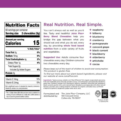 Juice Plus+ Fruit, Vegetable & Berry Blend Soft Chews (Chewables) - 30 Plant-Based Ingredients! Vegan Gummies for Kids & Adults - Gluten-Free, Non-GMO, No HFCS - Prepacked 3 Pouches (30 Chews Each) Juice Plus+Buy Supplements Australia