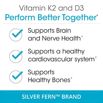 Silver Fern Vitamin K2-D3 Supplement Brand - Natural, Non-Synthetic - K2-7 as Menaquinone-7 (MK-7) - D3 as cholecalciferol Silver Fern