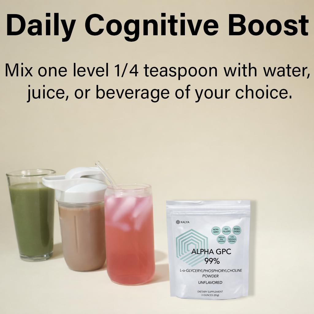 Xalya Alpha GPC Supplement, Alpha GPC Powder 99% Purity (Extra Strength) 500mg per Serving, Unflavored, Natural Choline Supplement - 3rd Party Tested -170 Servings, 3 Ounce XalyaBuy Supplements Australia