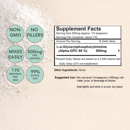 Xalya Alpha GPC Supplement, Alpha GPC Powder 99% Purity (Extra Strength) 500mg per Serving, Unflavored, Natural Choline Supplement - 3rd Party Tested -170 Servings, 3 Ounce XalyaBuy Supplements Australia