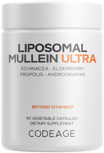 Codeage Liposomal Mullein Ultra Supplement - Mullein 10:1 Extract, Elderberry, Bee Propolis, Echinacea, Ginger Root, Andrographis, Kudzu, Vitamins, Elecampane, Eleuthero, Isatis, Non-GMO - 90 Capsules CodeageBuy Supplements Australia
