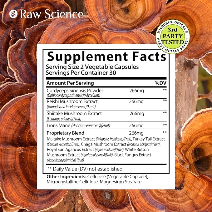 Mushroom Supplement - Shiitake Mushrooms & Lions Mane Supplement Capsules S RAW SCIENCEBuy Supplements Australia