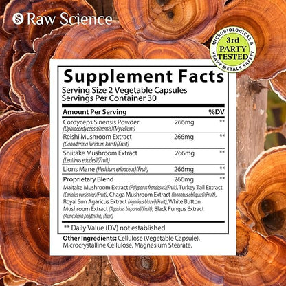 Mushroom Supplement - Shiitake Mushrooms & Lions Mane Supplement Capsules S RAW SCIENCEBuy Supplements Australia