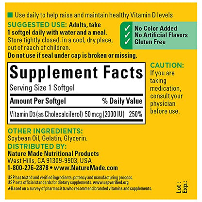 Nature Made Vitamin D3 2000 IU (50 mcg), Dietary Supplement for Bone, Teeth, Muscle Nature MadeBuy Supplements Australia