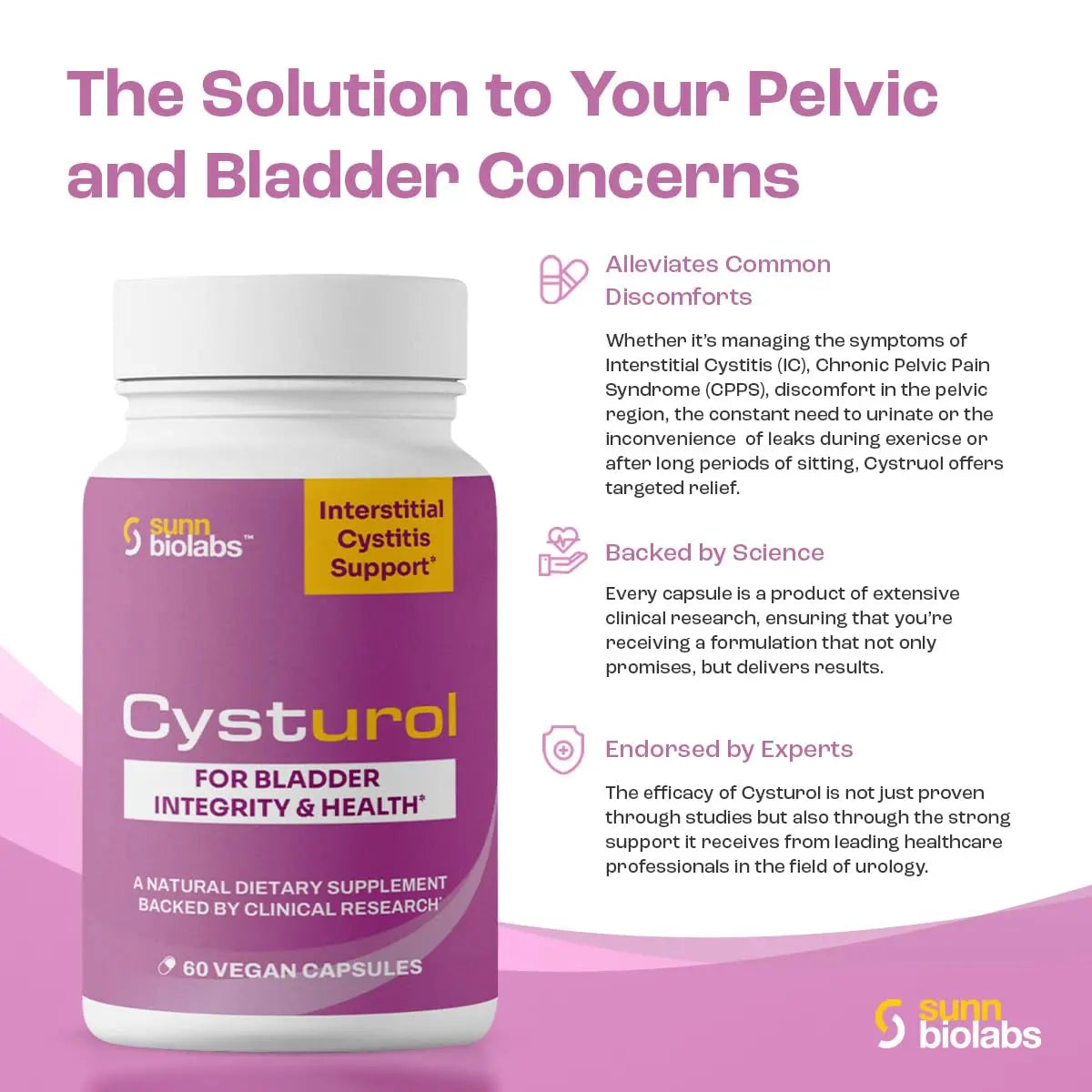 CYSTUROL® Bladder Support Supplement | Interstitial Cystitis (IC) | Bladder Pain | Urinary Tract Health | Clinically Studied Formula for Bladder Inflammation, UTI, Mast Cell Support & Urinary Urgency SUNN BIOLABSBuy Supplements Australia