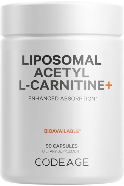 Codeage Liposomal Acetyl-L-Carnitine+ Supplement - 500 mg Acetyl-L-Carnitine per Serving - 3-Month Supply, Liposomal Delivery - Alcar Supplement - L-Carnitine - Non-GMO, Gluten-Free, 90 Capsules CodeageBuy Supplements Australia