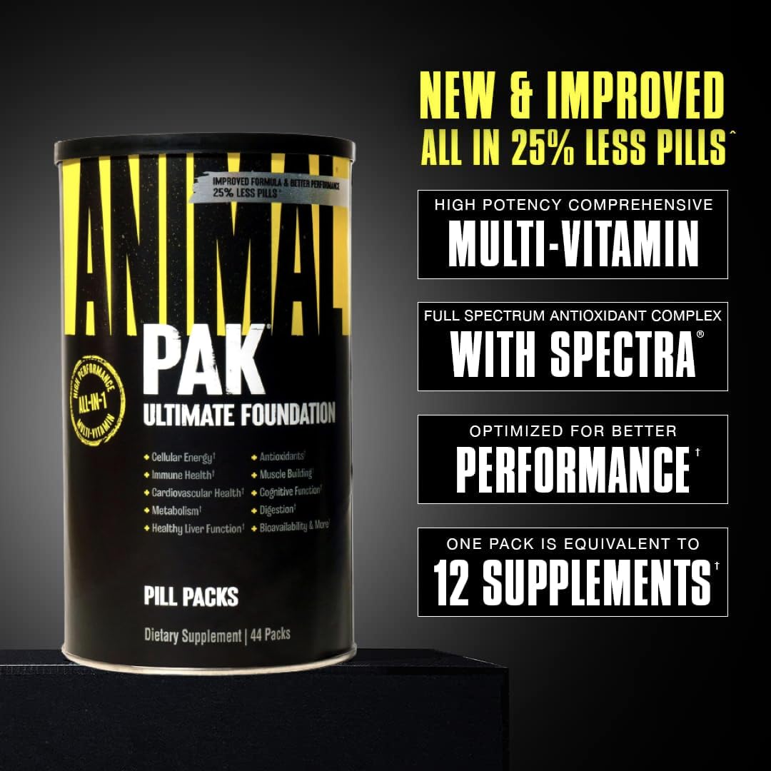 Animal Pak - Convenient Multivitamin for Men & Women Daily All-in-One Vitamin & Supplement Pack - Zinc, Vitamins C, B, D, Amino Acids, and Immune Support - Sports Nutrition Performance - 44 Count AnimalBuy Supplements Australia