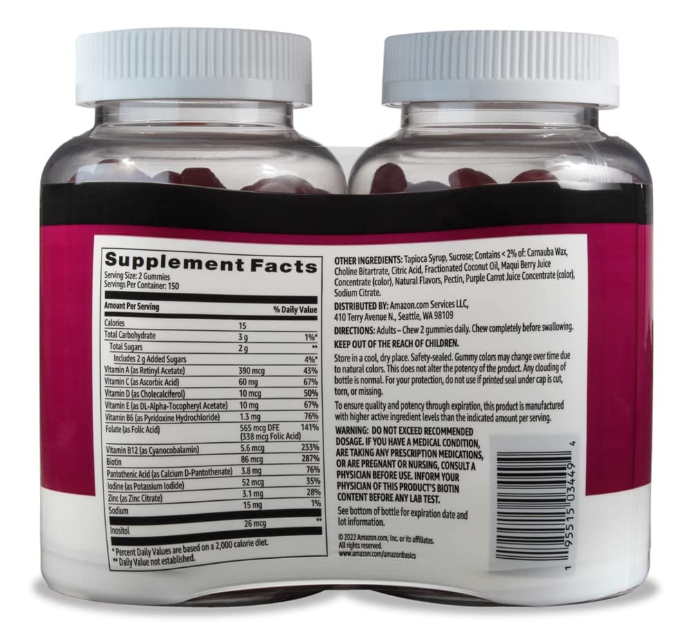 Amazon Basics Adult Multivitamin Gummies, Mixed Berry & Cherry, 150 Gummies, 75-Day Supply Amazon BasicsBuy Supplements Australia