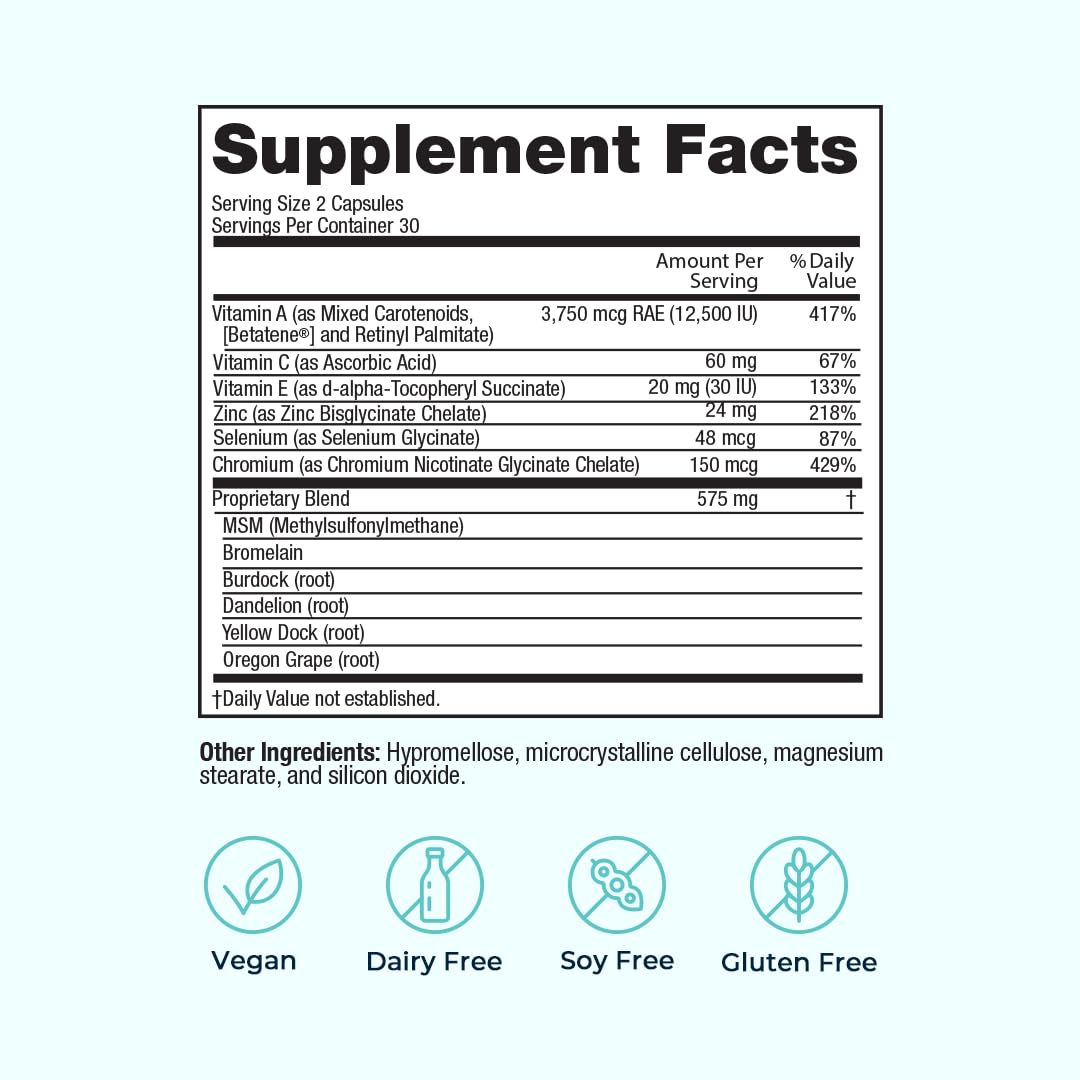 VitaMedica Clear Skin Vitamin Formula | Noncystic Acne Supplement for Skin Clearing | Breakout Treatment for Women and Men | Vitamins A, C, E, Selenium, Chromium, and Zinc for Skin Health | 2 Pack VitaMedicaBuy Supplements Australia