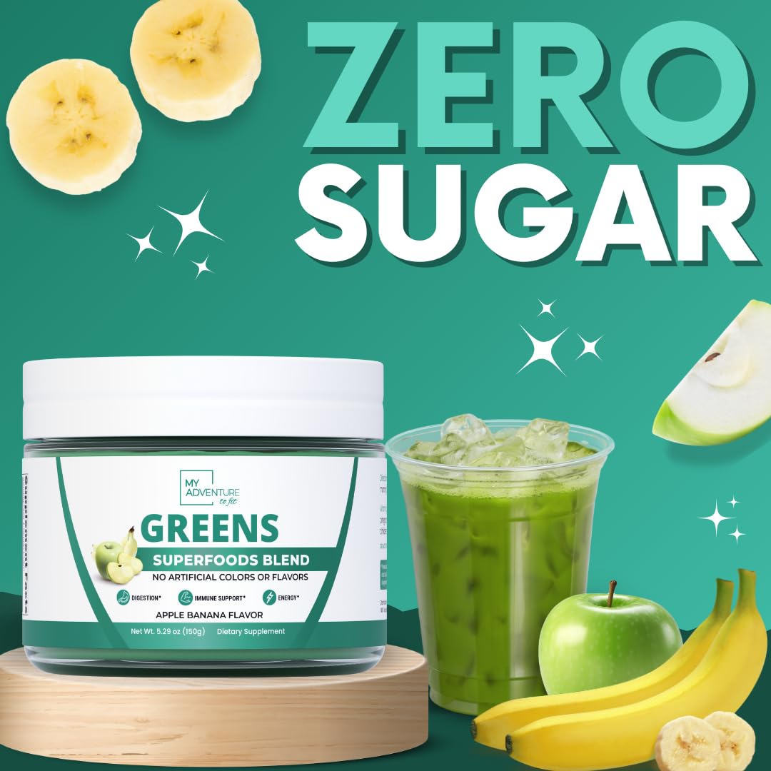 Green Superfood Powder for Digestion & Gut Health - Keto Friendly Superfood Greens Blend Powder for Immune Support - Powdered Greens Supplement for Immune Boost - Apple Banana Flavor My Adventure to FitBuy Supplements Australia
