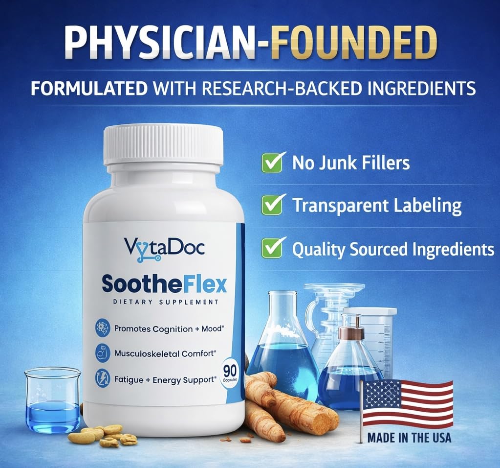 VytaDoc SootheFlex Joint, Energy & Mood Support for Women | Turmeric 900mg, Ferrochel® Iron, Magnesium Malate, Vitamin D3, Ginger, Selenium | 90 Capsules | Gentle Iron — Easy on Digestion VytaDocBuy Supplements Australia