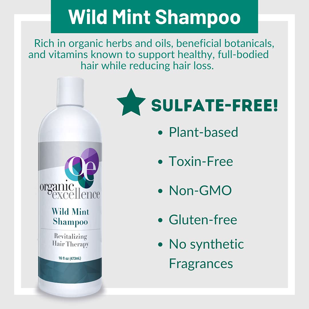 Organic Excellence Natural Organic Shampoo, Wild Mint & Rosemary, Chemical Free, Plant-Based, Toxin-Free, Cruelty-Free, Certified Herbs & Oils For Healthy Full-Bodied Hair 16 fl. oz Organic ExcellenceBuy Supplements Australia