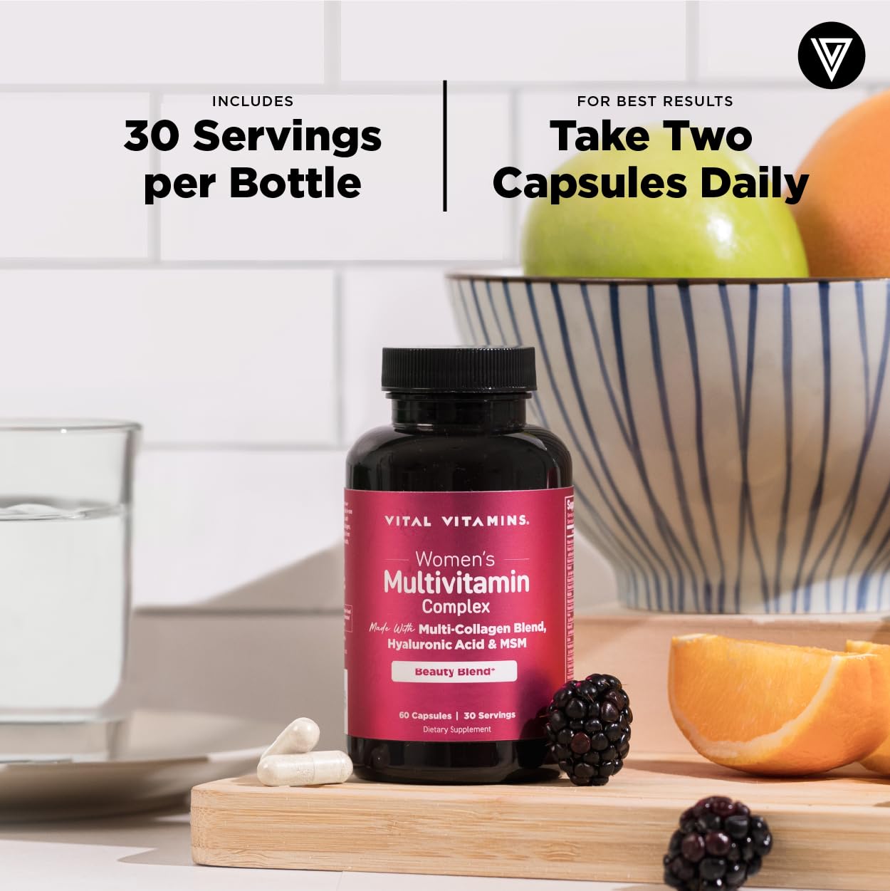 Vital Vitamins Women's Multivitamin Complex - Made with Multi-Collagen Blend, Hyaluronic Acid, & MSM - Beauty Multivitamins - with Vitamin A, C, E, B6, B12, D3-60 Capsules Vital VitaminsBuy Supplements Australia