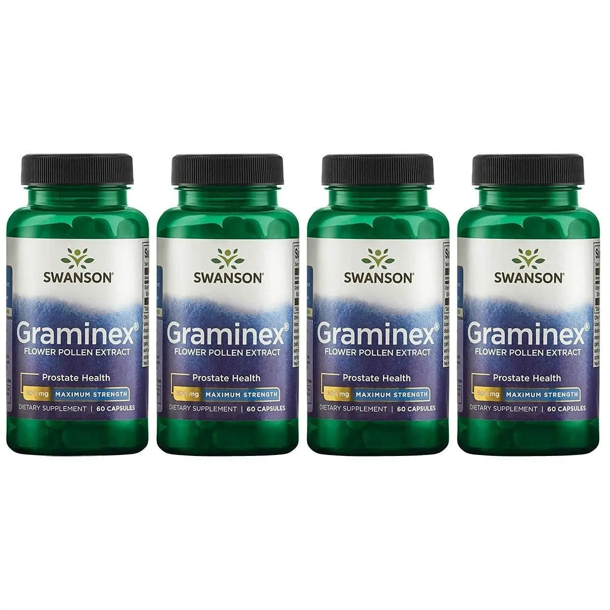 Swanson Maximum Strength Graminex Flower Pollen Extract - Supports Prostate Health, Urinary Tract Function, and Kidney Health - Mens Health Supplement - (60 Capsules, 500mg Each) (4 Pack) SwansonBuy Supplements Australia