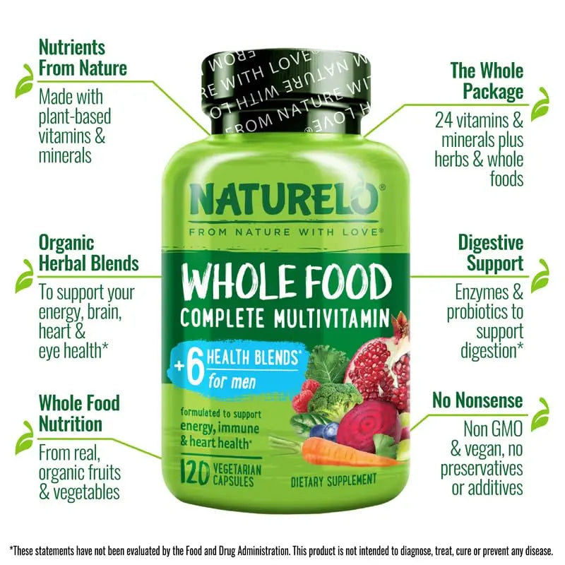NATURELO Whole Food Multivitamin for Women - 120 Capsules and Whole Food Multivitamin for Men - 120 Capsules Bundle NATURELO