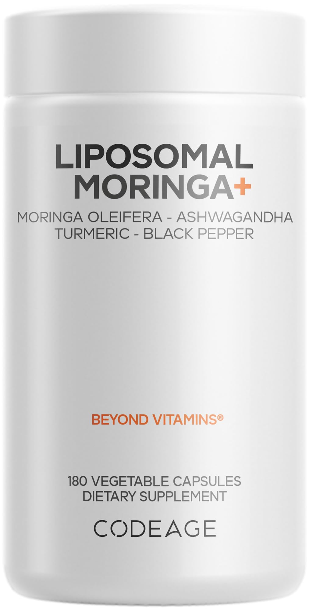 Codeage Liposomal Moringa+ Supplement, 400mg Moringa 50:1 Extract - Turmeric, Ashwagandha, Black Pepper, 3-Month Supply, Vegan Moringa Powder - 180 Capsules CodeageBuy Supplements Australia