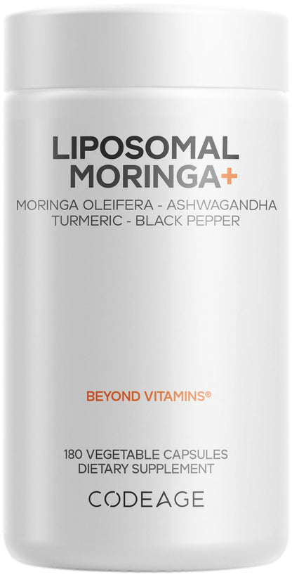 Codeage Liposomal Moringa+ Supplement, 400mg Moringa 50:1 Extract - Turmeric, Ashwagandha, Black Pepper, 3-Month Supply, Vegan Moringa Powder - 180 Capsules CodeageBuy Supplements Australia