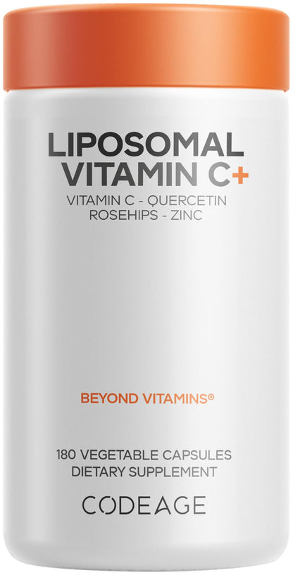 Codeage Liposomal Vitamin C 1500mg with Zinc, Elderberry, Citrus Bioflavonoids Grapefruit, Lemon, Orange Powder, Quercetin & Rose Hips Fruit – Vegan Supplement - Non-GMO, Vegan Pills, 180 Capsules CodeageBuy Supplements Australia