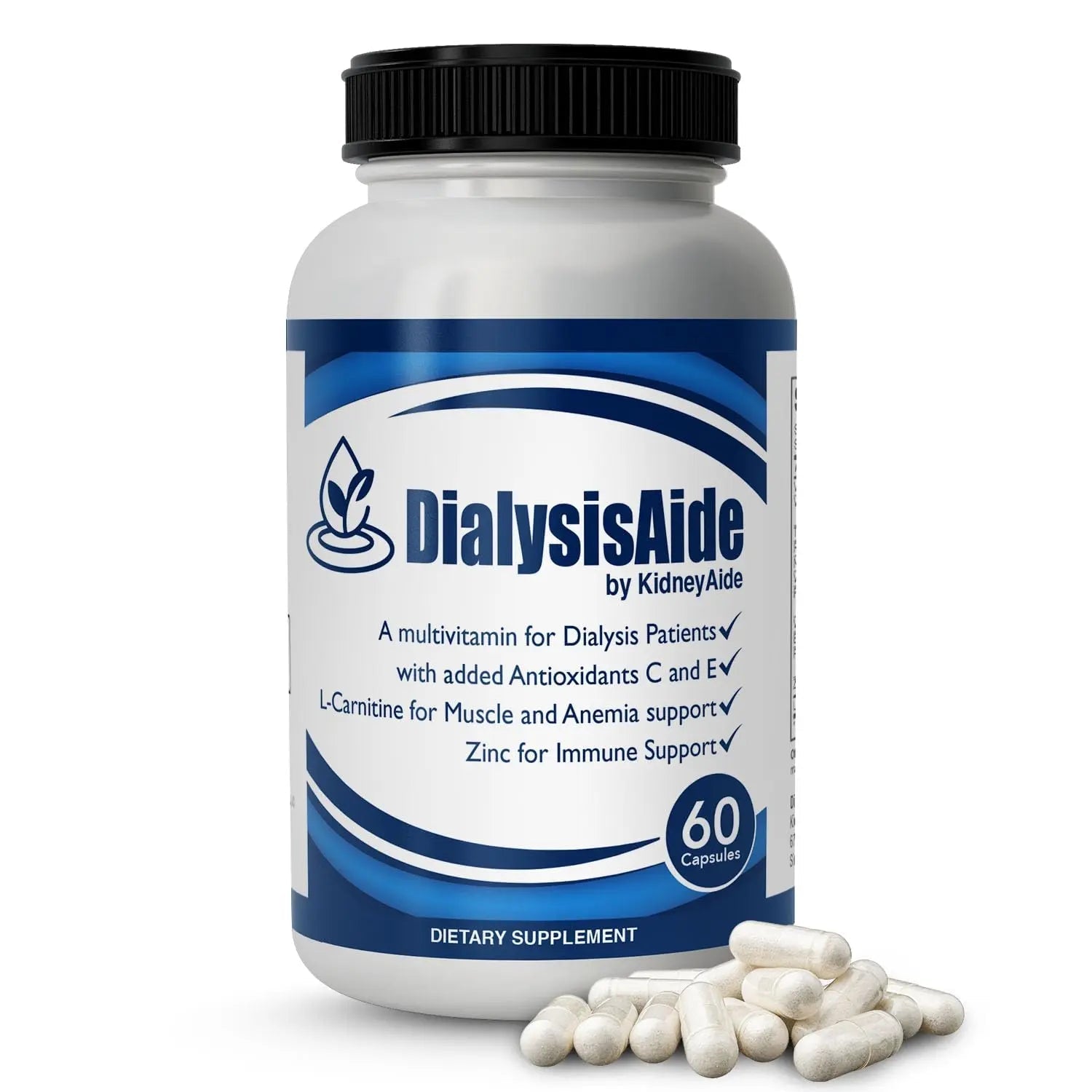 Renal Replacement Therapy Complete Multi Vitamin - 60 Capsules, 30 Day Supply, B-Complex, Antioxidant Vitamin C& E, L-Carnitine & Zinc Immune, Skin, Red Cell KidneyAideBuy Supplements Australia