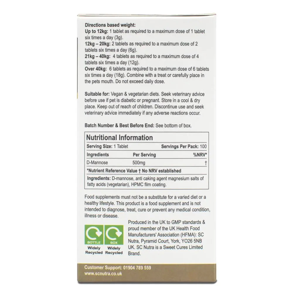 D-Mannose Pet Tablets for Cats & Dogs by SC Nutra sc nutraBuy Supplements Australia