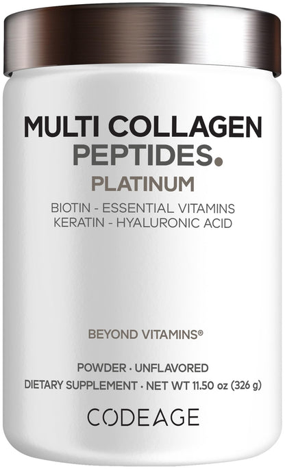 Codeage Multi Collagen for Women & Men Biotin 10000mcg Keratin, Protein Powder Vitamin C B6 D3, Hyaluronic Acid, Niacin - Hydrolyzed Collagen Coffee Creamer 5 Types - Unflavored - Non-GMO - 11.5oz CodeageBuy Supplements Australia