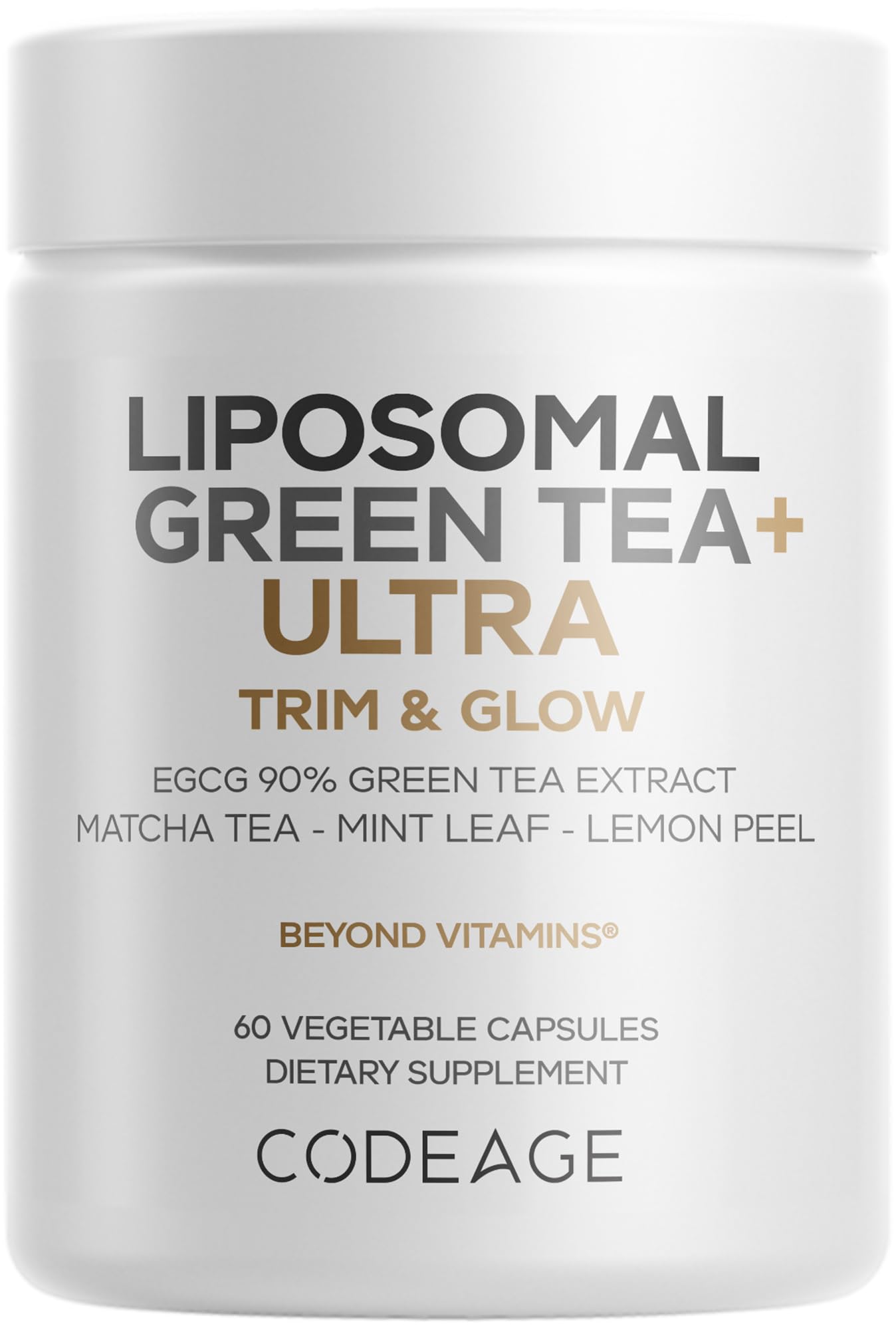 Codeage Liposomal Green Tea+ Ultra Potency - EGCG 90% Green Tea Extract, Organic Matcha Green Powder, Peppermint, Lemon Peel - Vegan, Non-GMO, Gluten-Free - Liposomal Delivery - 60 Capsules CodeageBuy Supplements Australia
