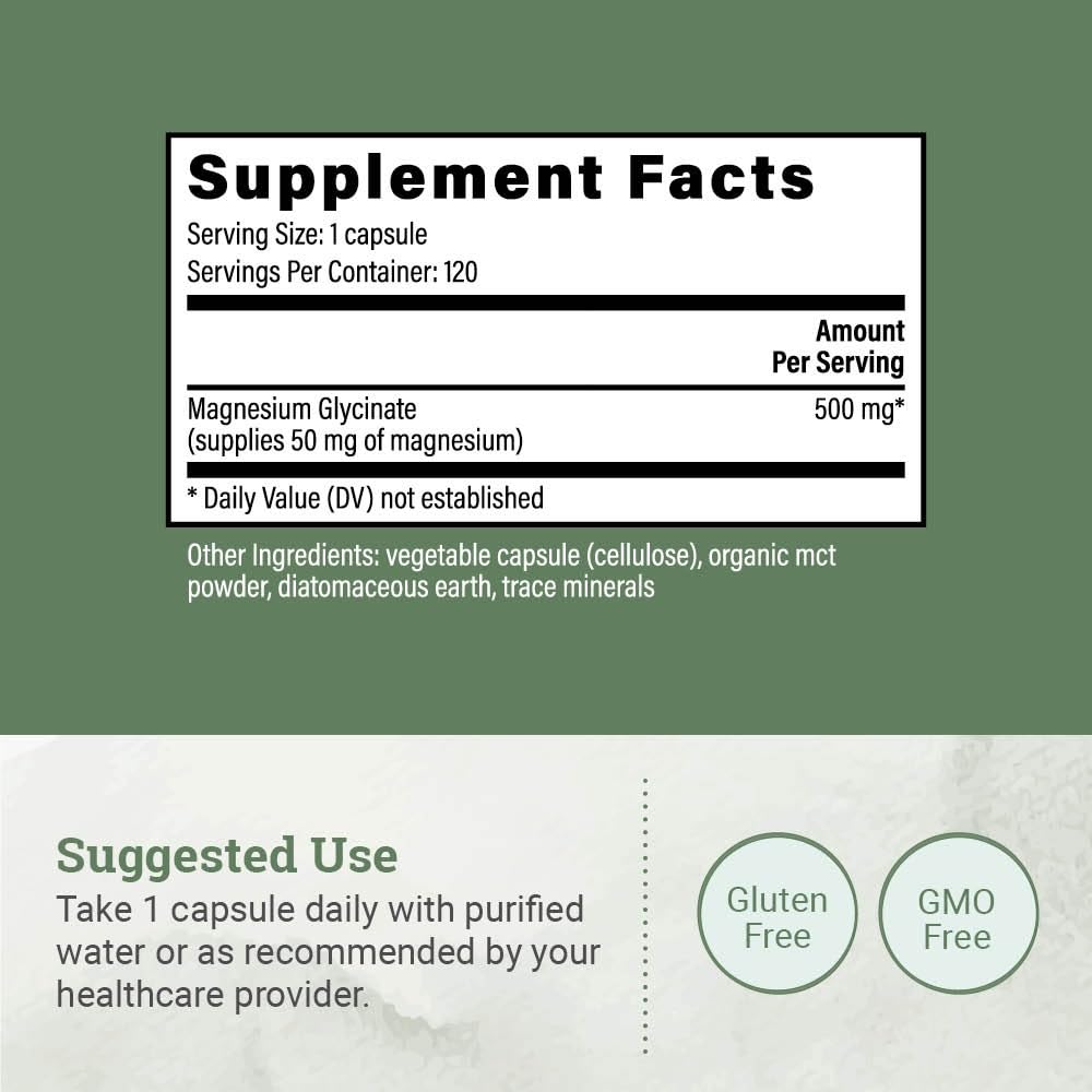 Pure Magnesium Glycinate 500mg - Chelated Magnesium Supplement, High Absorption Capsules for Sleep, Glicinato De Magnesio with Organic MCT Powder (120 Capsules) Earth Harmony NaturalsBuy Supplements Australia