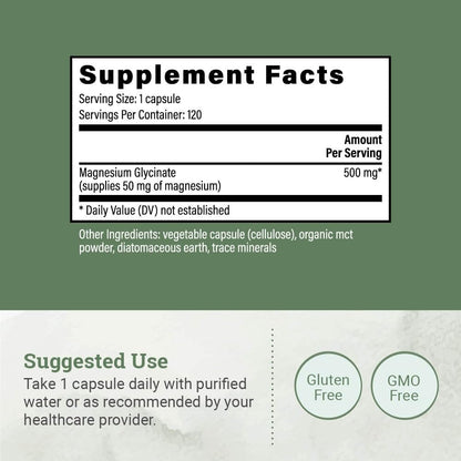Pure Magnesium Glycinate 500mg - Chelated Magnesium Supplement, High Absorption Capsules for Sleep, Glicinato De Magnesio with Organic MCT Powder (120 Capsules) Earth Harmony NaturalsBuy Supplements Australia