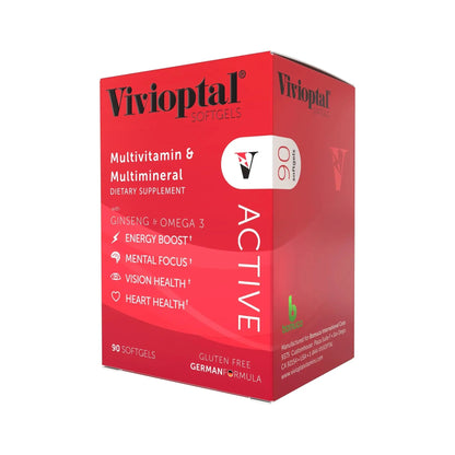 Vivioptal Active, 90 Softgels (1 Year Supply), Ginseng & Omega 3, Multivitamin & Multimineral, Gluten Free, German Formula Vivioptal VitaminsBuy Supplements Australia