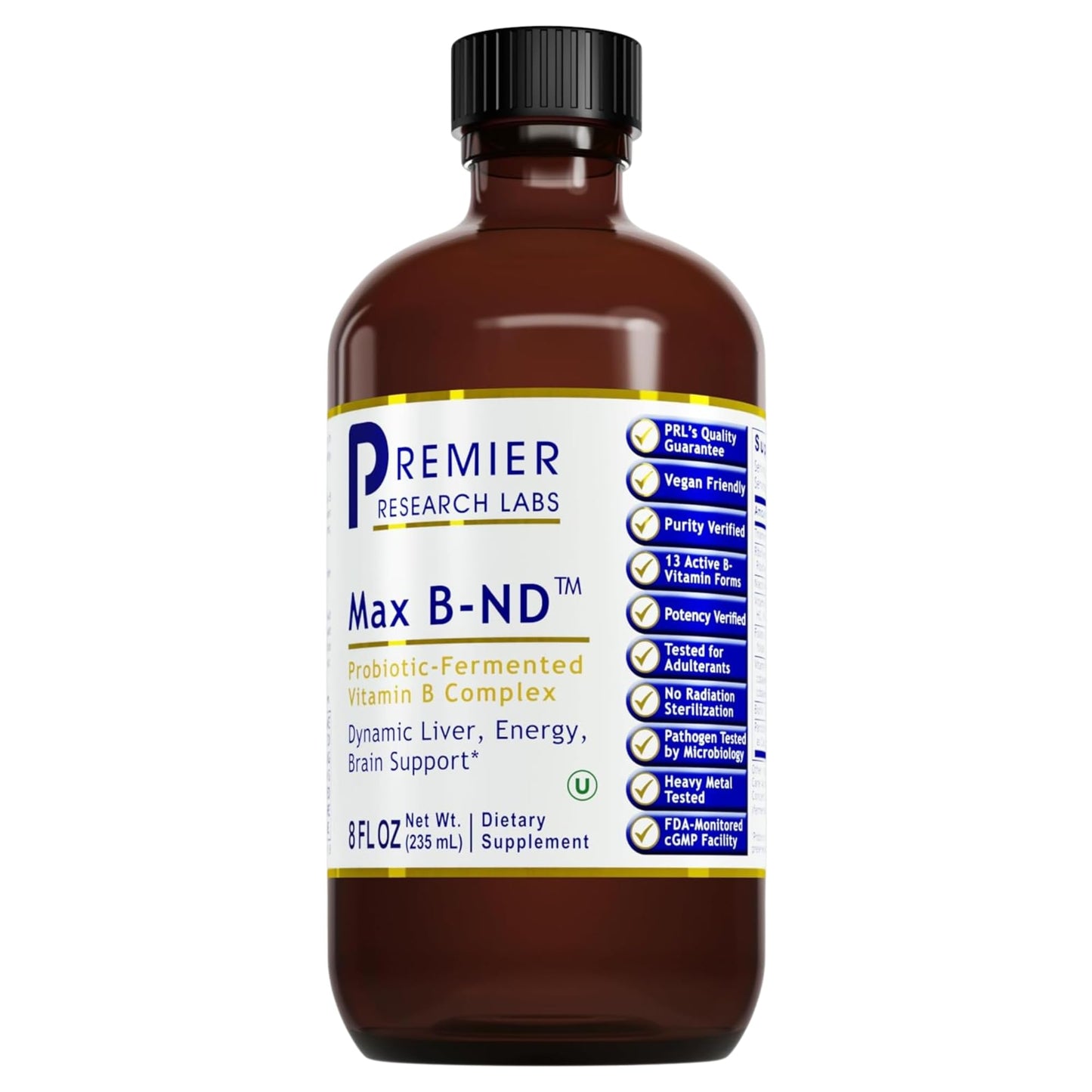 Premier Research Labs Max B-ND - Liquid Vitamin B Complex for Liver & Brain Health, Sublingual Drops for Men & Women with Thiamin, B12 & B6-8 Fl Oz Bottle Premier Research LabsBuy Supplements Australia