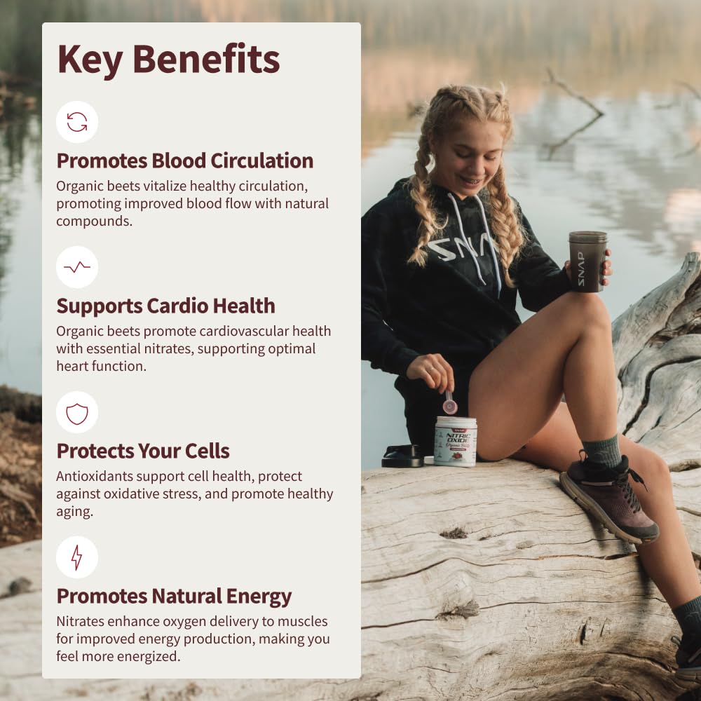 Snap Supplements USDA Organic Beet Root Powder, 3-in-1 Nitric Oxide Supplement, Support Healthy Blood Circulation, 250g (30 Servings, Apple)
