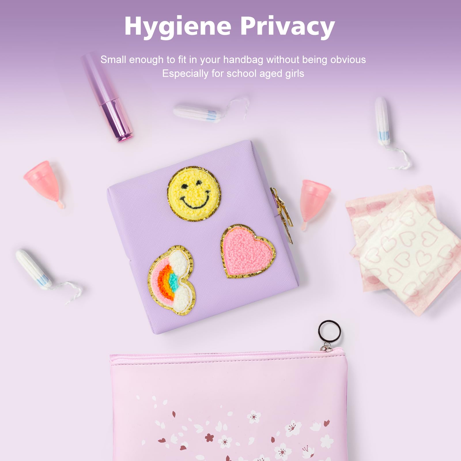 Preppy Patch Period Bag for Teen Aged Girls, Sanitary Napkin Storage Bag, Functional PU Leather Sanitary airogymBuy Supplements Australia