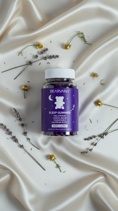 BEARVANA Sleep Gummies with Melatonin | Grape Flavored Vegan Sleep Supplement with Lemon Balm, Chamomile & Valerian Root | Night time Relaxation & Rest Support | 60 Gummies BEARVANABuy Supplements Australia