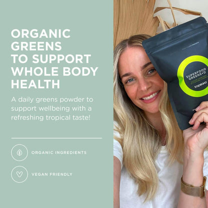 Tropeaka Superfood Greens + D - Antioxidant Green Powder for Energy, Immune System, & Gut Health, Rich in Chlorophyll & Essential Nutrients, Vitamin D, Vegan, Gluten Free, Non-GMO - 7oz (20 Servings) TropeakaBuy Supplements Australia