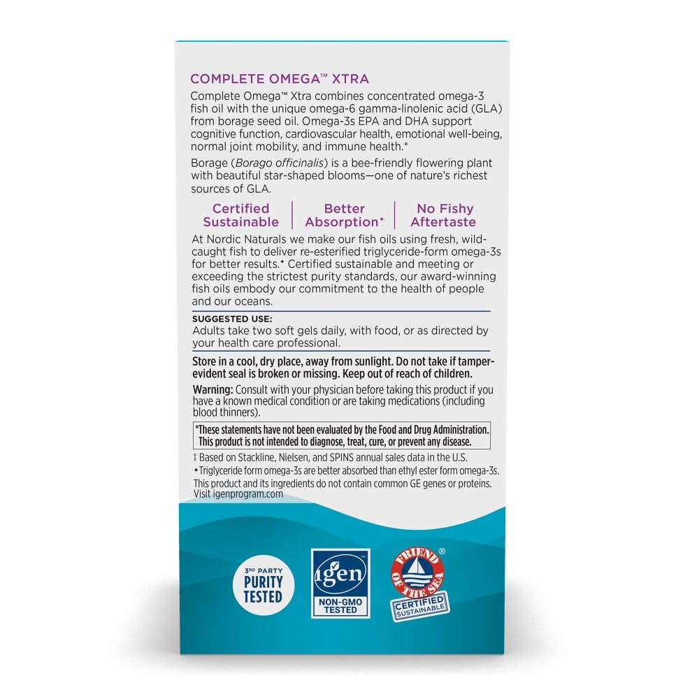 Nordic Naturals Complete Omega Xtra, Lemon - 60 Soft Gels - 1360 mg Omega-3 + 76 mg GLA - Healthy Skin - Cognition - Non-GMO - 30 Servings Nordic NaturalsBuy Supplements Australia