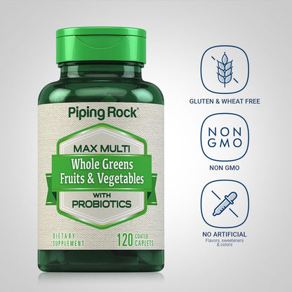 Piping Rock Fruits and Veggies Supplement | 120 Caplets | Fruit and Vegetable Blend with Probiotics | Max Multi Vitamin | Non-GMO, Gluten Free Piping RockBuy Supplements Australia