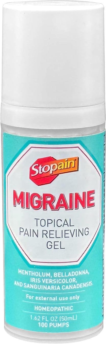 Stopain Migraine Pain Relief Gel Pump, 1.62oz, USA Made, Max Strength Fast Acting Research Proven Topical Effective at Any Stage, No Known Side Effects or Drug Interactions, HSA FSA Approved Products StopainBuy Supplements Australia
