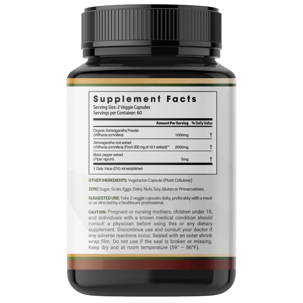 PRATIC LINE Ashwagandha Capsules 3,000 mg - 120 Vegan Cap Made with Organic PRATIC LINEBuy Supplements Australia