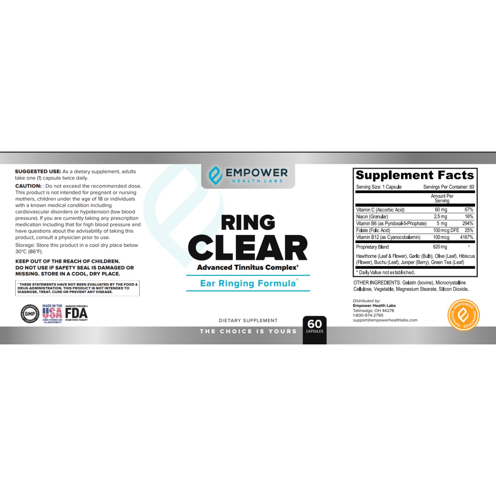 Empower Health Labs Ring Clear All-Natural Ear Buzz Relief Formula for Lasting Relief from Incessant Ear Buzzing - 30-Day Supply Empower Health LabsBuy Supplements Australia