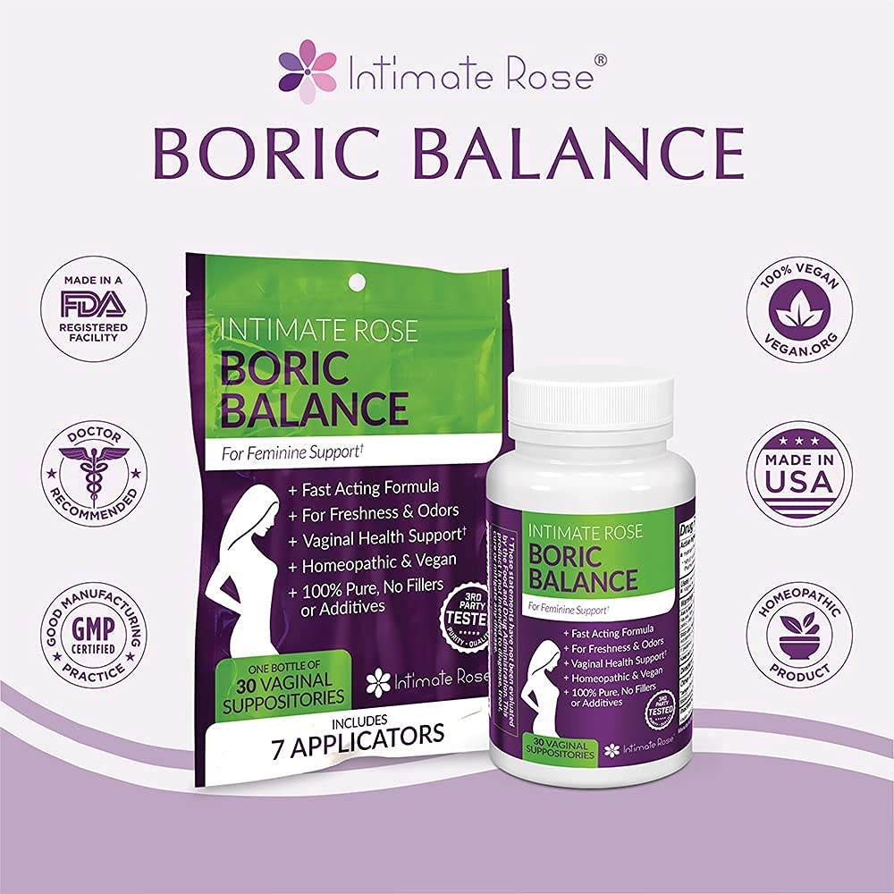 Intimate Rose Boric Acid Vaginal Suppositories - 30 Count (600mg) + 37 Applicators - Feminine Balance Intimate RoseBuy Supplements Australia