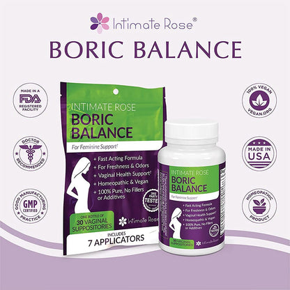 Intimate Rose Boric Acid Vaginal Suppositories - 30 Count (600mg) + 37 Applicators - Feminine Balance Intimate RoseBuy Supplements Australia