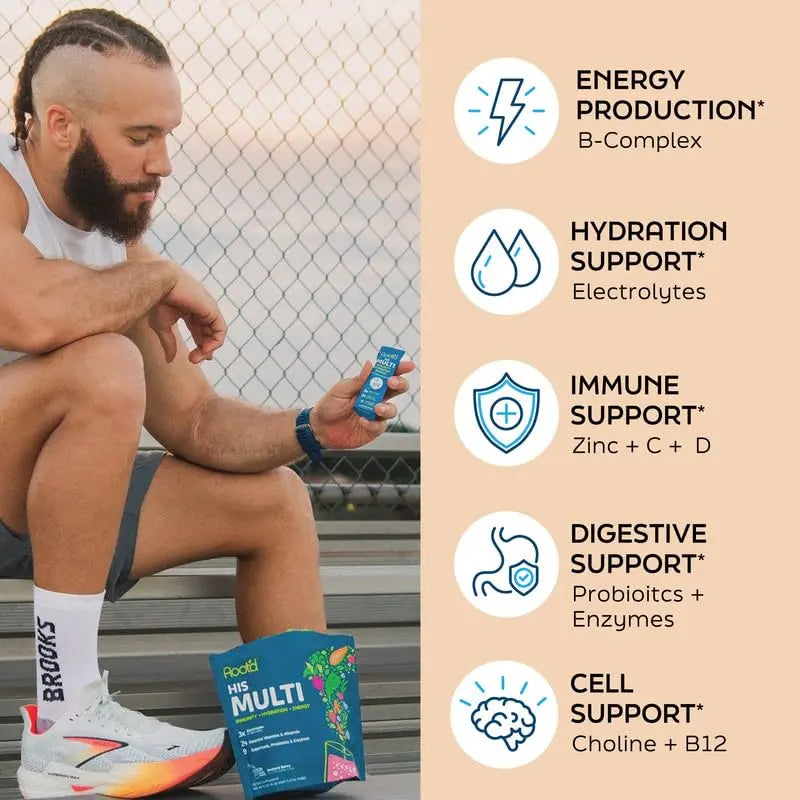 Root'd Multivitamin Powder for Men - 24 Vitamins & Minerals with 3X Electrolytes, 9 Organic Superfoods, Probiotics & Enzymes Root'd