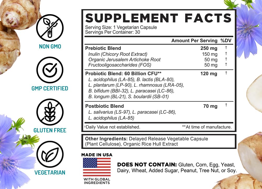 FarmHaven 60 Billion CFU Probiotic - 8 Probiotic Strains - Prebiotics & Postbiotics - Supports Digestive & Immune Health - Delayed Release - Shelf Stable -