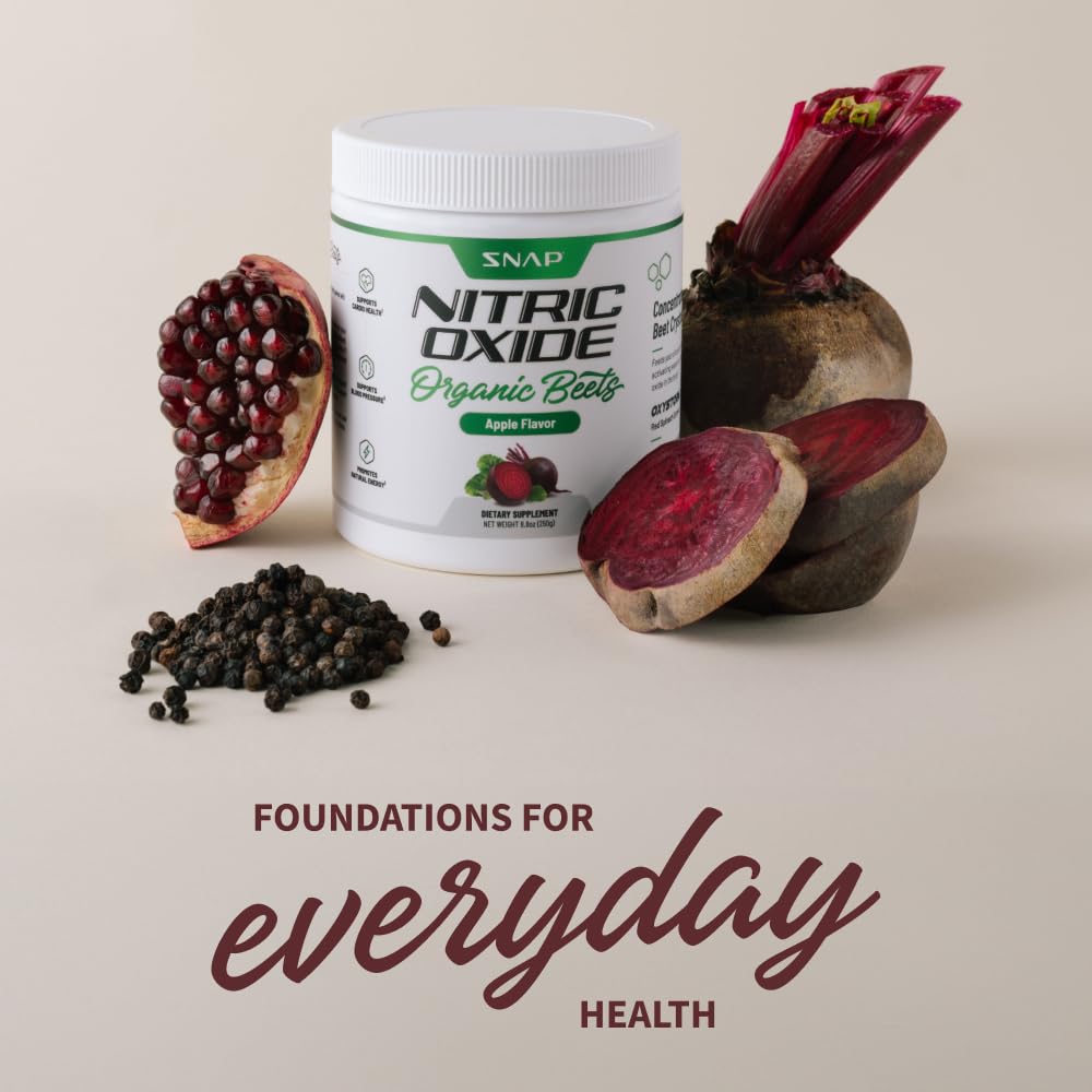Snap Supplements USDA Organic Beet Root Powder, 3-in-1 Nitric Oxide Supplement, Support Healthy Blood Circulation, 250g (30 Servings, Apple)
