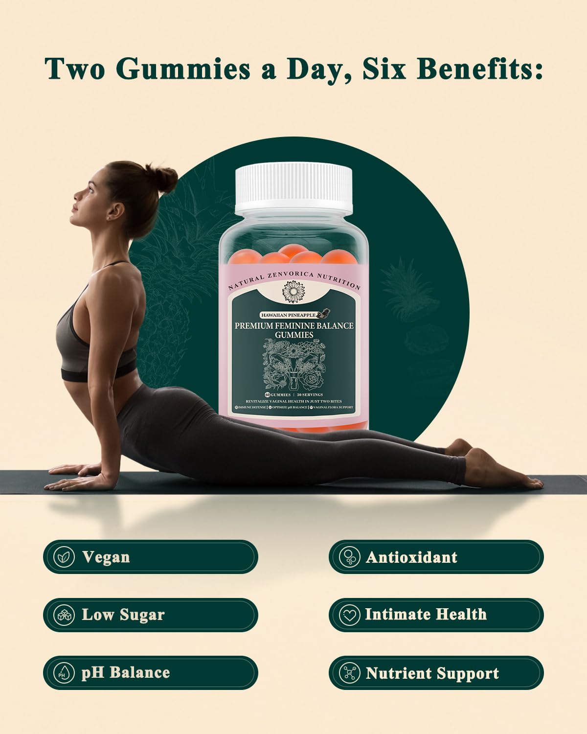 Zenvorica Premium Feminine Balance Gummies for Women - Hawaiian Pineapple pH Balance Probiotic Gummies for Odor and Flora Wellness, Immune Support, Vegan, 60 Count ZenvoricaBuy Supplements Australia