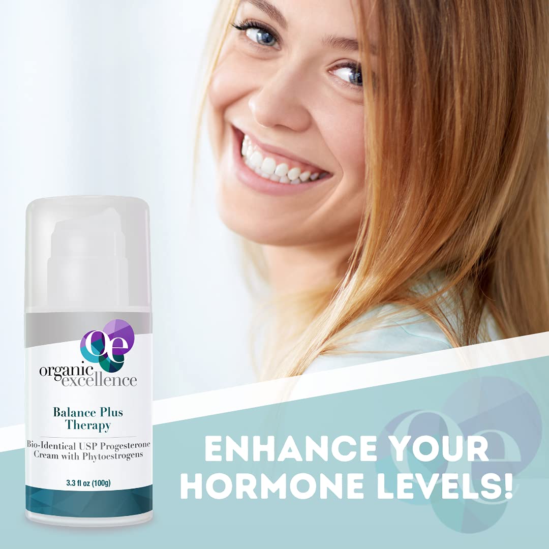 Organic Excellence Balance Plus Therapy - USP Bioidentical Organic Progesterone Cream for Women - with Phytoestrogens - for Menopause Relief and Natural Hormone Balance, 3.3 fl oz (100g) Organic ExcellenceBuy Supplements Australia