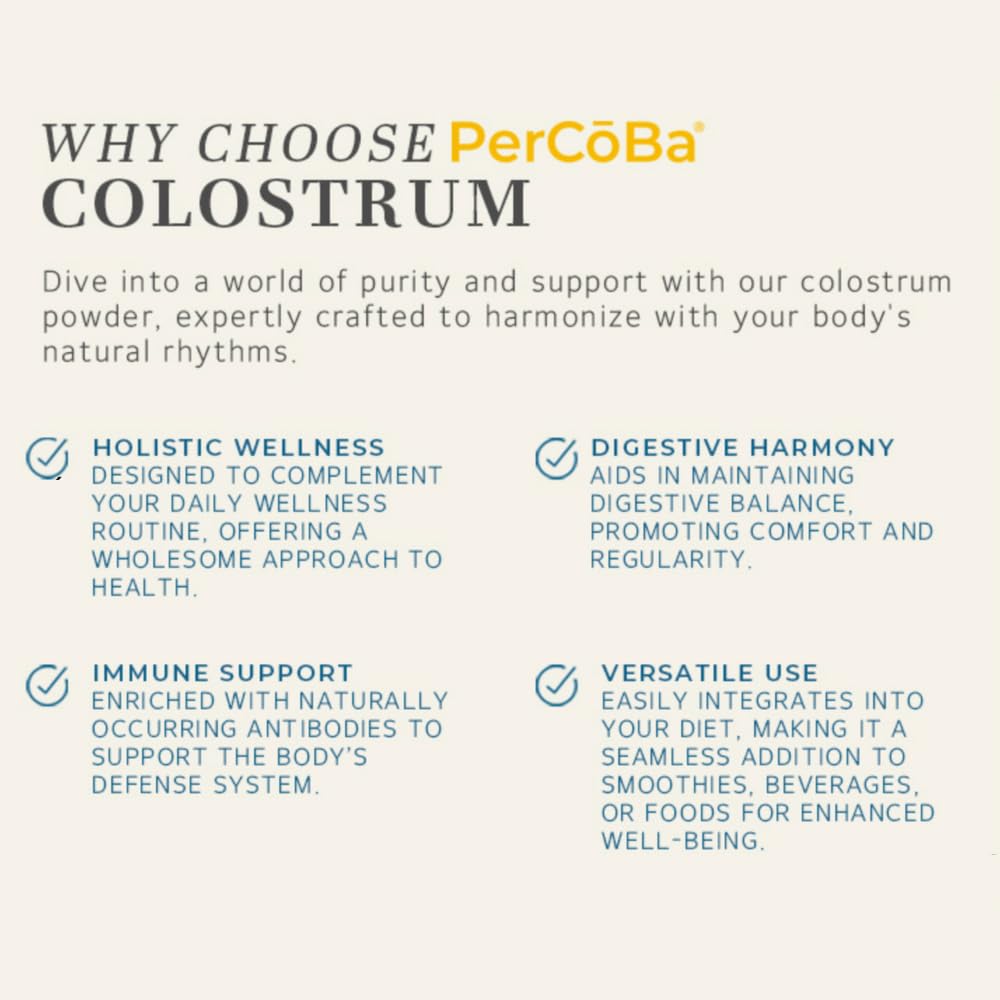 Colostrum Supplement for Gut Health, Bloating, Hair Growth, Muscle Recovery, Immune Support - Unflavored Bovine Colostrum Powder Made in USA, Non-GMO, Gluten Free, 120 Grams Per Serving - 40 Servings PERCOBABuy Supplements Australia