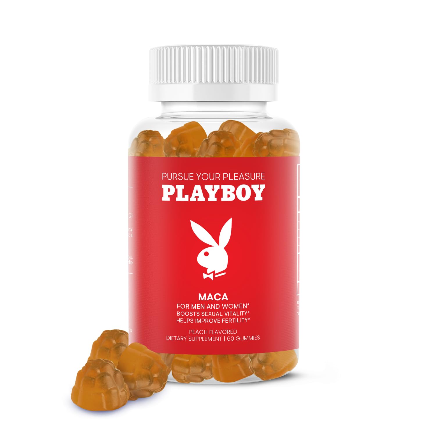 Playboy - Maca Root Gummies for Women and Men (60 Count - Peach Flavored) - Boost Sexual Vitality, Libido, Fertility - Supplement - 100% Natural, Vegan Non GMO - 4:1 Extract Maca Peruana AvidBuy Supplements Australia
